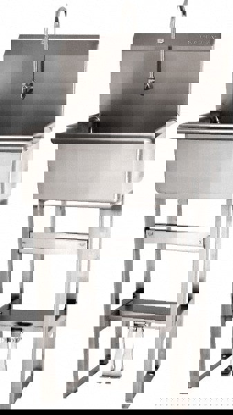 Hand Sink: Floor Mount, Double Foot Valve Faucet, 304 Stainless Steel